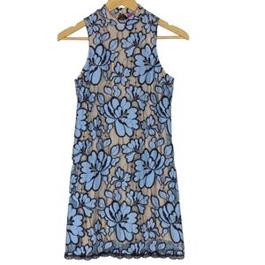ANTHROPOLOGIE|TRACY REESE Blue And White Floral Lace Overlay Mini Dress, US 12.